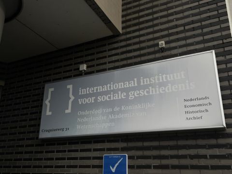 IISH Sign Outside the Building Internationaal Instituut Voor Sociale Gescheidenis (IISG) is the Dutch name of the institute.  Photo Credit: Cherelle Karsseboom (2024)